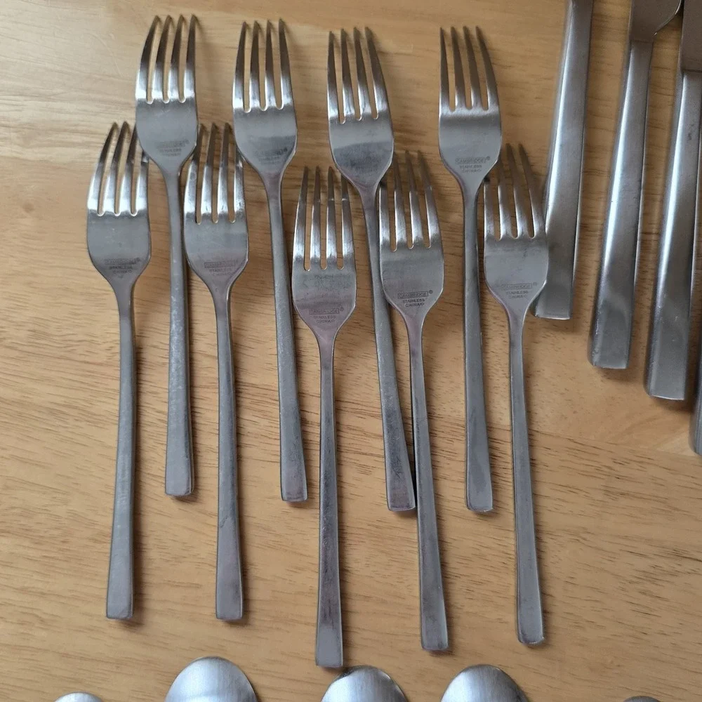 Cambridge Stainless Flatware Service for 9 Satin Tapered Handles 45 Piece Set